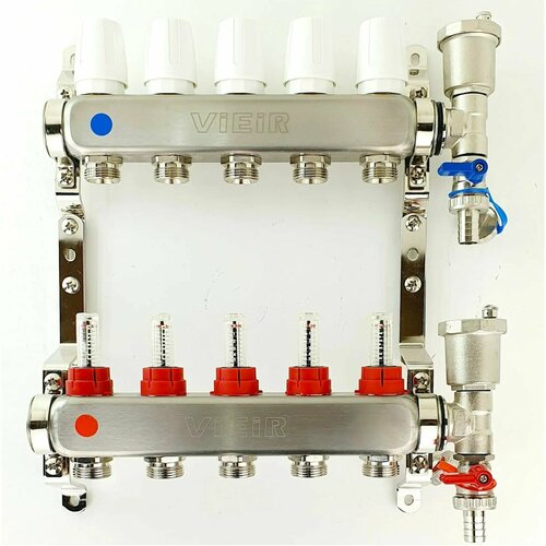 Коллекторная группа с расходомерами, 5 выходов, без кранов, 1