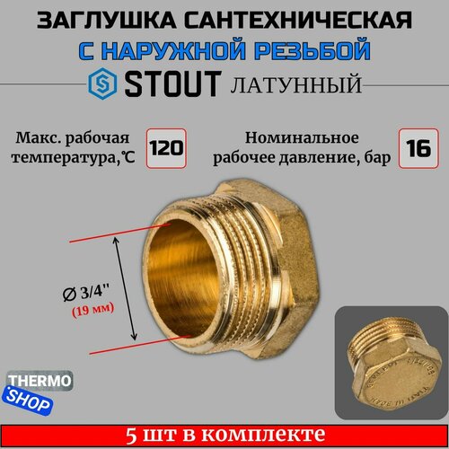 Заглушка латунная НР 3/4 5 шт сантехническая фото