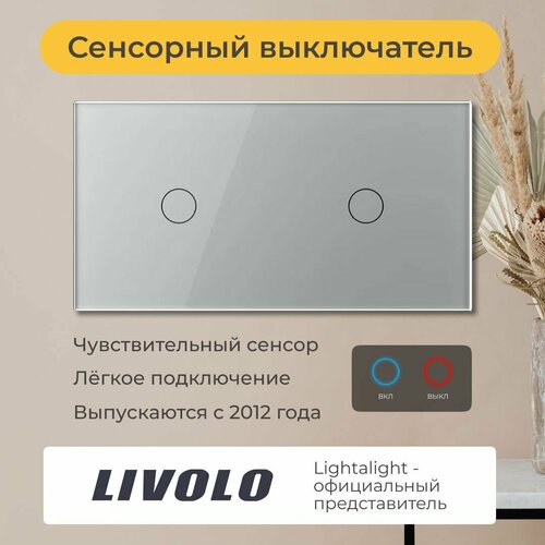 Двухклавишный проходной сенсорный выключатель Livolo (VL-C701S/C701S-15) фото