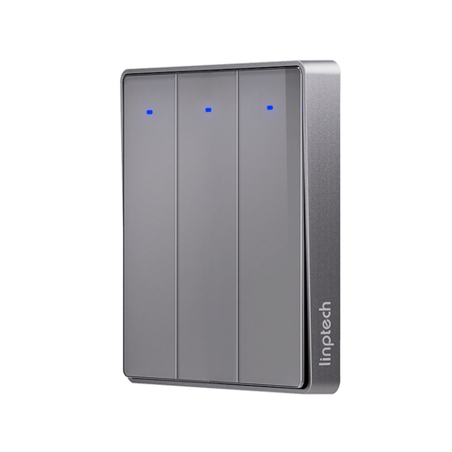 Умный беспроводной выключатель трехклавишный Xiaomi Linptech Glass Panel Smart Wireless Switch E1 Three Button Grey (KE1GBB MI) фото