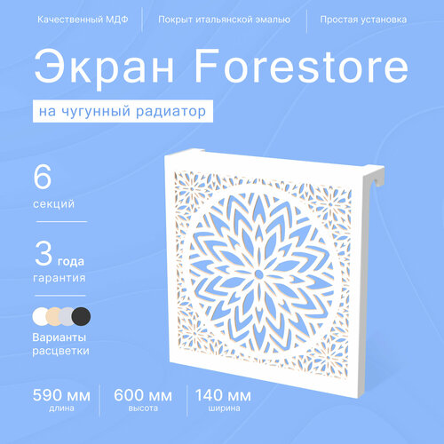 Навесной экран Forestore для чугунных батарей 6 секций (590мм) белый фото