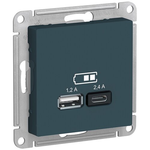 ATLASDESIGN USB Розетка A+С, 5В/2,4 А, 2х5В/1,2 А, механизм, изумруд Systeme Electric ATN000839 фото