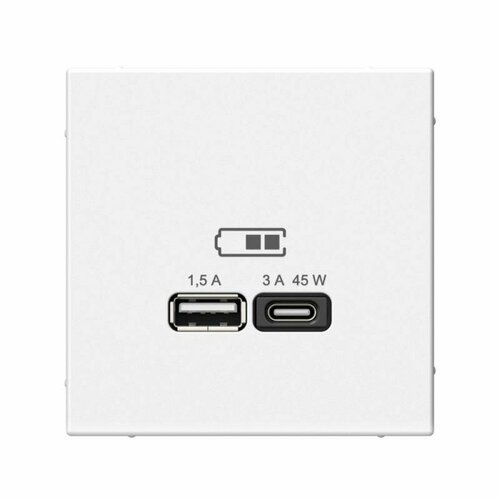 Розетка USB ArtGallery тип A+C 45Вт QC PD высокоскор. ЗУ механизм бел. SE GAL000129 фото