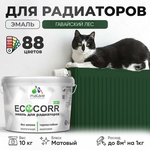 Эмаль Malare EcoCorr для труб и радиаторов отопления, для батарей отопления, быстросохнущая, без запаха, матовая, гавайский лес, 10 кг. фото