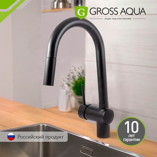 Смеситель для кухни с выдвижным изливом и лейкой Gross Aqua Extra, латунь, черный матовый, 3140609MB. фото