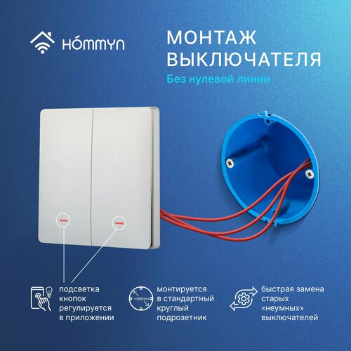 Выключатель HOMMYN настенный zigbee 2 клавиши (без нейтрали) SWZBNN02W фото