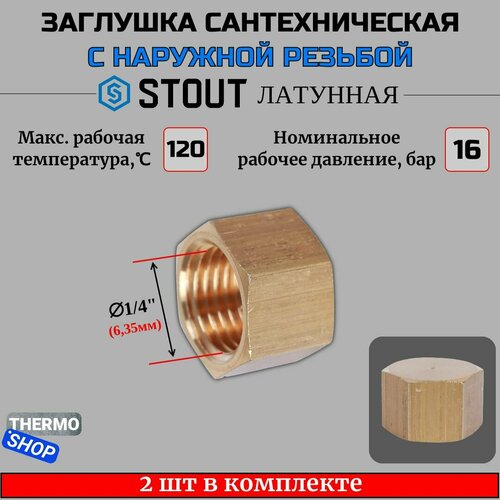 Заглушка латунная ВР 1/4 STOUT 2 шт в комплекте SFT-0026-000014 фото