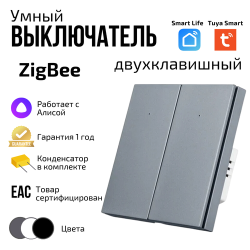 Умный выключатель Tuya ZigBee, две клавиши, в умный дом, Алисой фото