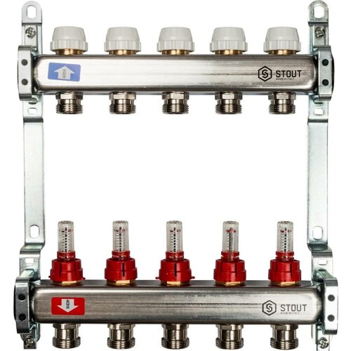 Коллектор из нержавеющей стали с расходомерами STOUT, 5 выходов 3/4