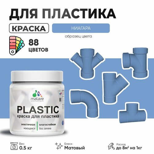 Акриловая краска для пластика Malare Plastic для пенопласта ПВХ сайдинга, для подоконников и откосов, быстросохнущая без запаха, матовая, ниагара, 0.5 кг фото