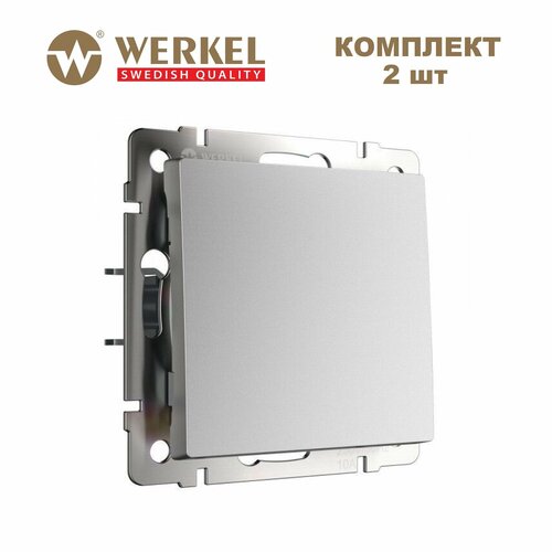 Выключатель одноклавишный Werkel W1110065 серебряный матовый, IP20 - комплект 2 шт. фото