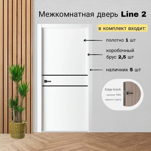 Межкомнатная дверь Line 2 цвет: белый размер: 800x2000 мм (комплект: полотно + коробочный брус + наличники) фото