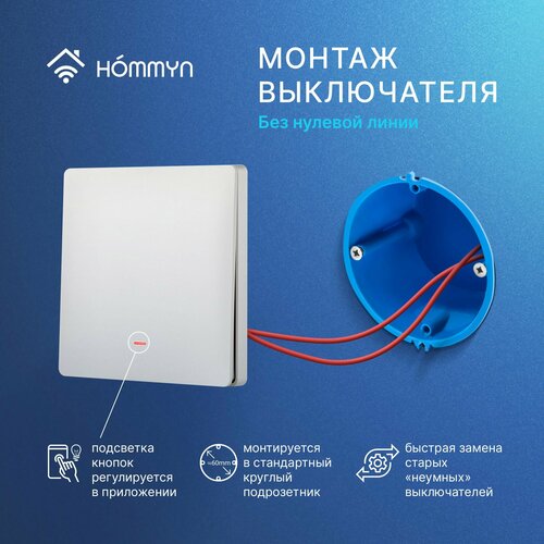 Выключатель HOMMYN настенный zigbee 1 клавиша (без нейтрали) SWZBNN01W фото