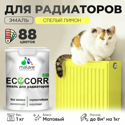 Эмаль Malare EcoCorr для труб и радиаторов отопления, для батарей отопления, быстросохнущая, без запаха, матовая, cпелый лимон, 1 кг фото