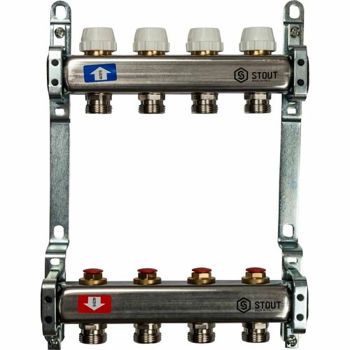 STOUT Коллектор для отопления на 4 выхода без расходомеров из нержавеющей стали SMS 0922 000004 фото