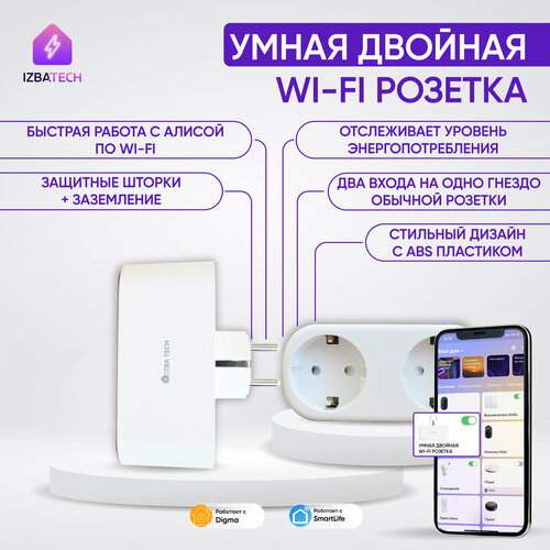 Умная беспроводная Wi-Fi розетка с Алисой 16А с отслеживанием энергопотребления с таймером фото