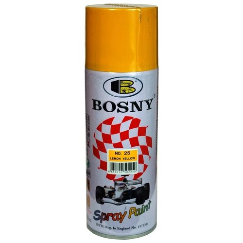 Краска Bosny Spray Paint акриловая универсальная, 25 lemon yellow, глянцевая, 520 мл, 1 шт. фото