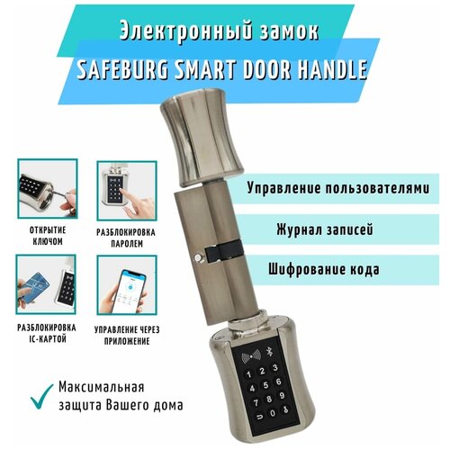 Замок электронный умный кодовый дверной SAFEBURG SMART DOOR HANDLE, приложение TTLock, поддерживает Wi-Fi фото