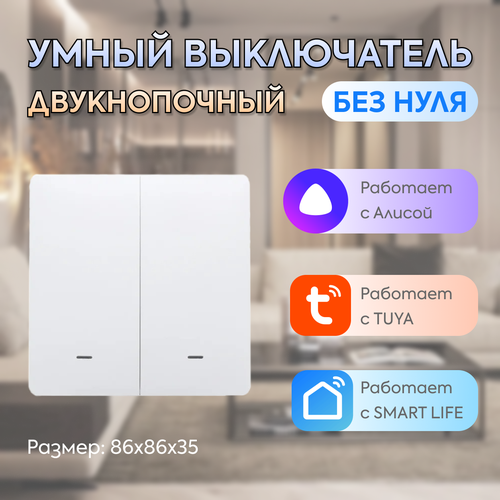 Умный двухклавишный выключатель Wi-Fi с Алисой от бренда ElDev фото