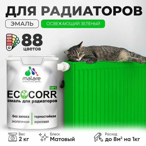 Эмаль Malare EcoCorr для труб и радиаторов отопления, для батарей отопления, быстросохнущая, без запаха, матовая, освежающий зеленый, 2 кг фото