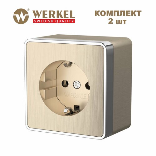 Розетка с заземлением накладная Werkel Gallant W5071010, цвет шампань рифленый - комплект 2 шт. фото