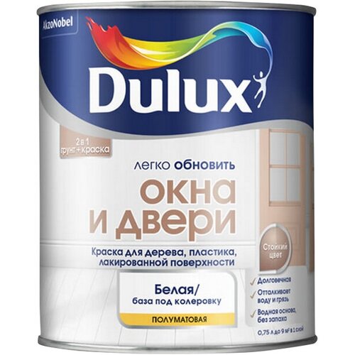 Краска в/д DULUX Окна и Двери база BW 0,75л белая, арт.5327289 фото