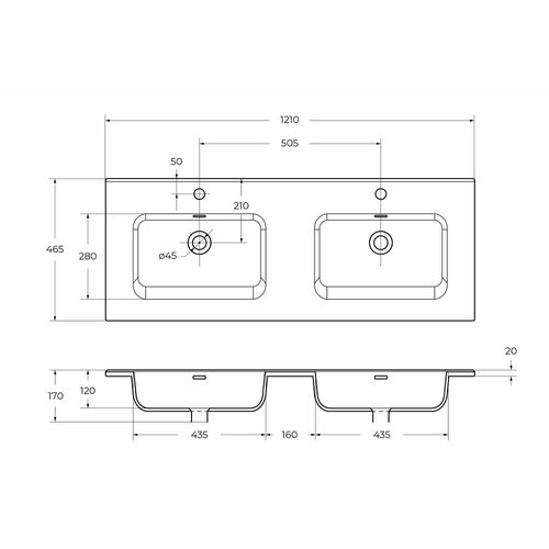 Раковина BelBagno BB1200-2-ETL 120 см, белый фото