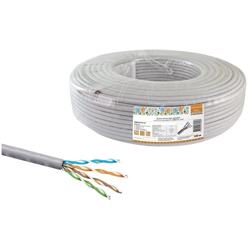 Кабель витая пара народный U/UTP Cat 5e 4х2х24AWG CCA (100м) PVC, серый фото