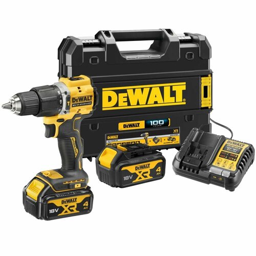 Аккумуляторная бесщеточная ударная дрель DEWALT, 18 В, 1650 об/мин, 28050 уд/мин, с 2 АКБ 4 Ач и ЗУ, в кейсе TSTAK, DCD100YM2T фото