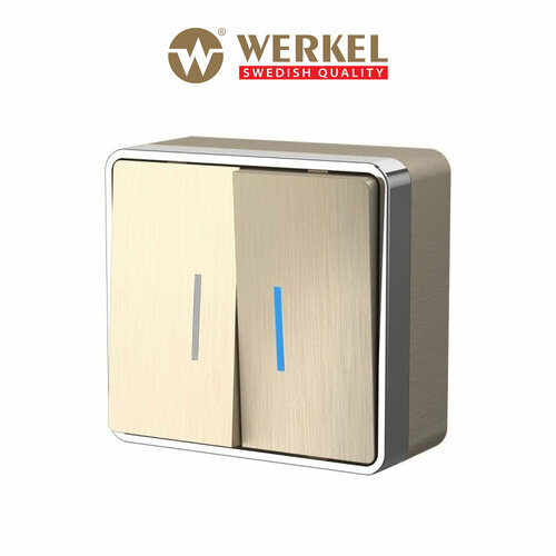 Накладной выключатель двухклавишный с подсветкой Werkel Gallant W5020110 шампань рифленый IP20 фото