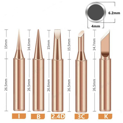 Медные паяльные жала набор 5 шт I, B,2.4D,3C, K фото