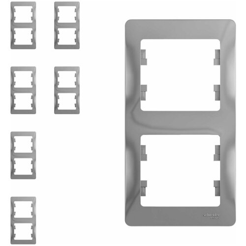 Рамка Schneider Electric Glossa двухместная вертикальная алюминий (комплект из 6 шт) фото