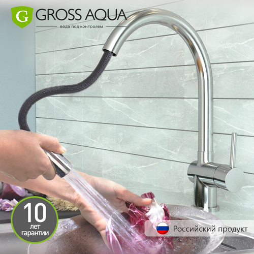 Смеситель для кухни с выдвижным изливом и лейкой Gross Aqua Extra, латунь, хром, 3140609C. фото