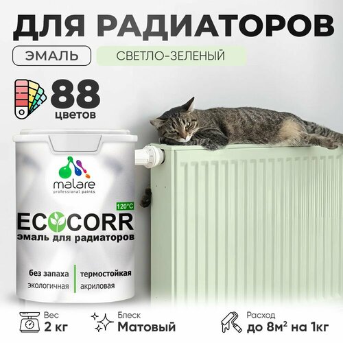 Эмаль Malare EcoCorr для труб и радиаторов отопления, для батарей отопления, быстросохнущая, без запаха, матовая, светло-зеленый, 2 кг фото