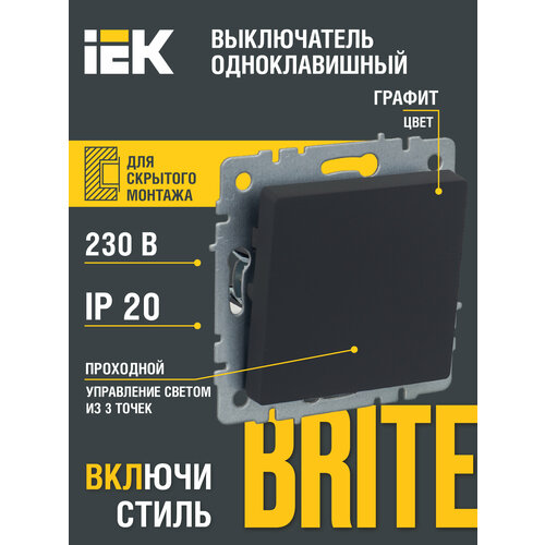 BRITE Выключатель 1-клавишный перекрестный 10А ВС10-1-3-БрГ графит IEK фото