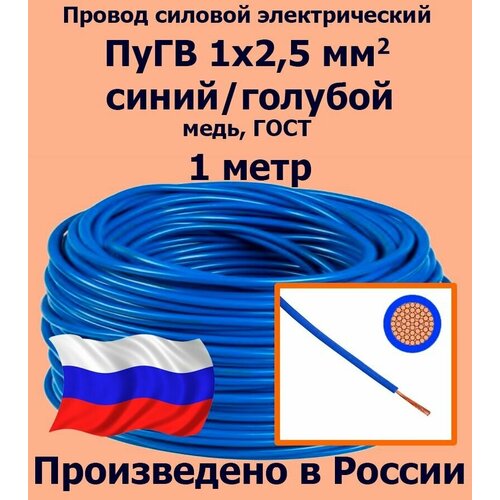 Проводд силовой электрический ПуГВ 1х2,5 мм2, синий/голубой, медь, ГОСТ, 1 метр фото