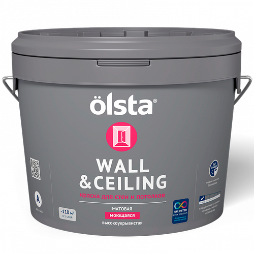 OLSTA WALL&CEILING Краска акриловая водно-дисперсионная для стен и потолков матовая, база А (2,7л) фото