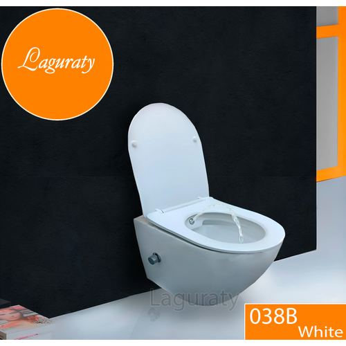 Подвесной безободковый унитаз с функцией биде Laguraty 038 BW white (белый) фото