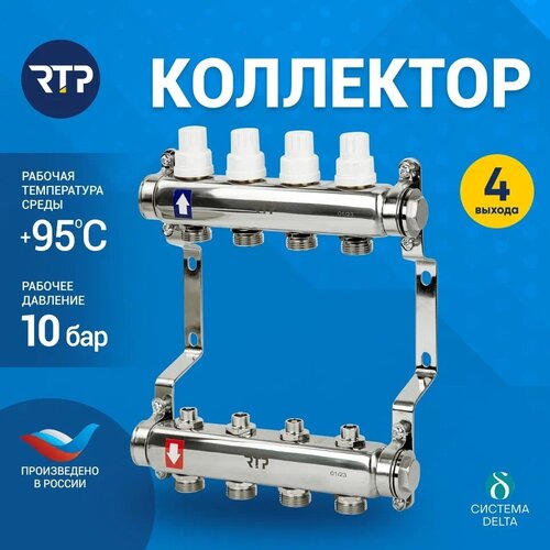 Коллекторная группа с ручными регулирующими клапанами и кронштейном (евроконус 3/4