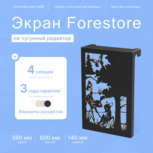 Навесной экран Forestore для чугунных батарей 4 секции (390мм) черный фото