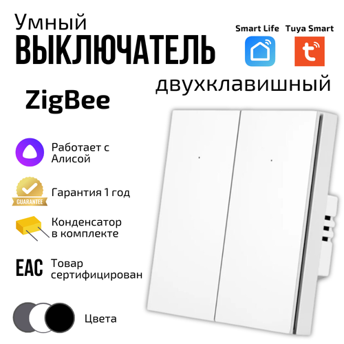 Умный выключатель Tuya ZigBee, две клавиши, в умный дом, Алисой фото