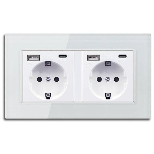 Электрическая розетка двойная DiXiS 2 Gang Socket с портами 2 USB / 2 Type-C EU (86x146) (TKEUC-2), белый фото