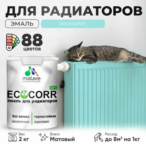 Эмаль Malare EcoCorr для труб и радиаторов отопления, для батарей отопления, быстросохнущая, без запаха, матовая, аквамарин, 2 кг. фото