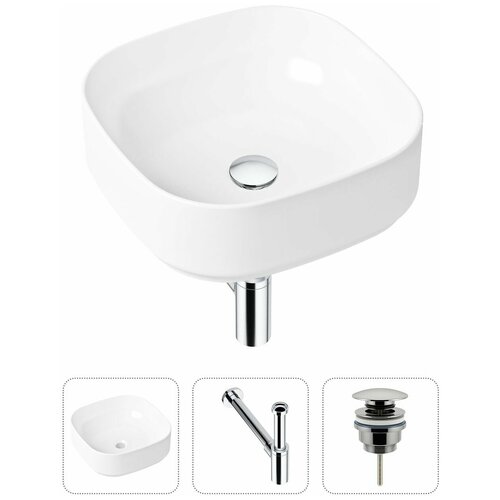 Накладная раковина в ванную Lavinia Boho Bathroom Sink Slim 21520222 в комплекте 3 в 1: умывальник белый, донный клапан и сифон в цвете хром фото