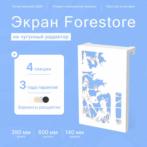 Навесной экран Forestore для чугунных батарей 4 секции (390мм) белый фото