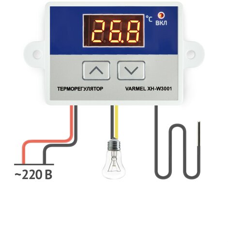 Терморегулятор Varmel XH-W3001 электронный с датчиком 220В для инкубаторов, брудеров, морозильных/сушильных камер фото