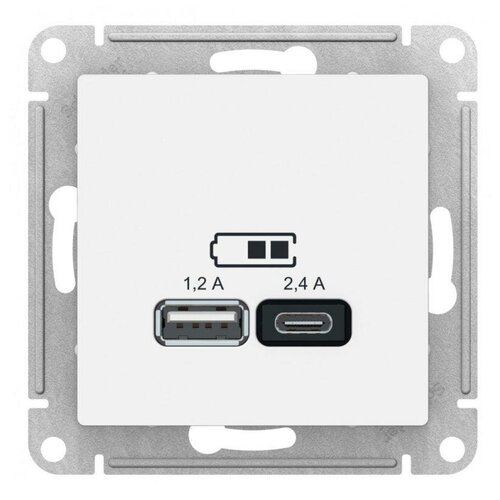 Механизм розетки USB AtlasDesign A+С 5В/2.4А 2х5В/1.2А бел. ATN000139 Schneider Electric (5шт.) фото