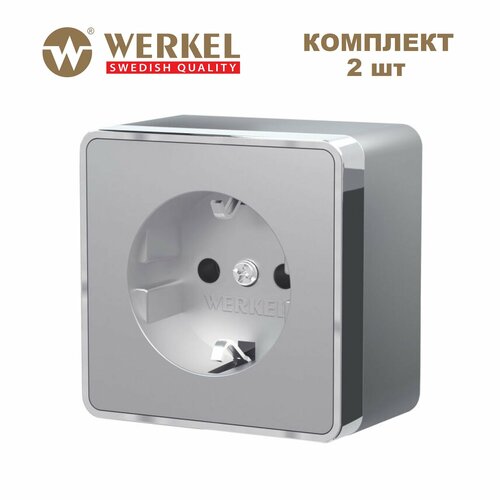 Розетка с заземлением накладная Werkel Gallant W5071006, цвет серебряный - комплект 2 шт. фото