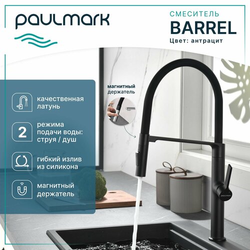 Смеситель для кухни с гибки изливом Paulmark Barrel, цвет антрацит, Ba214029-AN фото