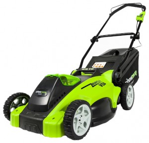 Buy lawn mower Greenworks 2500007 G-MAX 40V 40 cm 3-in-1 online, Photo and Characteristics